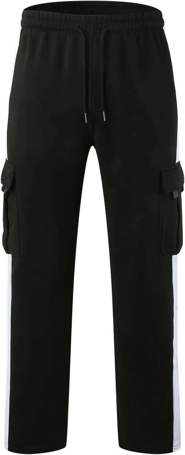 Men's Heavyweight Cargo Cotton Sweatpants Joggers Baggy Elastic Waist Drawstring Trousers with Pockets