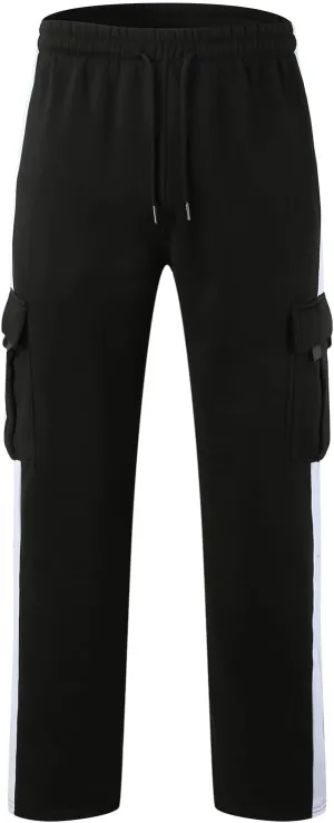Men's Heavyweight Cargo Cotton Sweatpants Joggers Baggy Elastic Waist Drawstring Trousers with Pockets