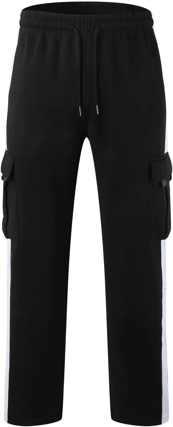 Men's Heavyweight Cargo Cotton Sweatpants Joggers Baggy Elastic Waist Drawstring Trousers with Pockets