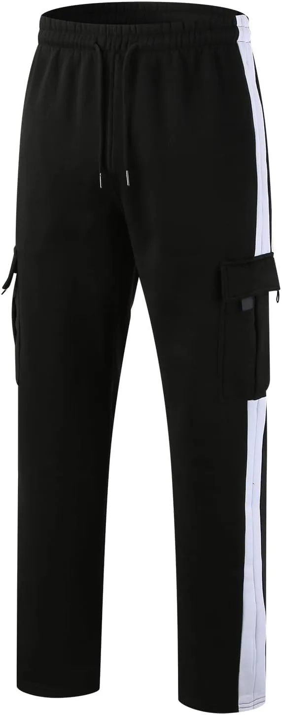 Men's Heavyweight Cargo Cotton Sweatpants Joggers Baggy Elastic Waist Drawstring Trousers with Pockets