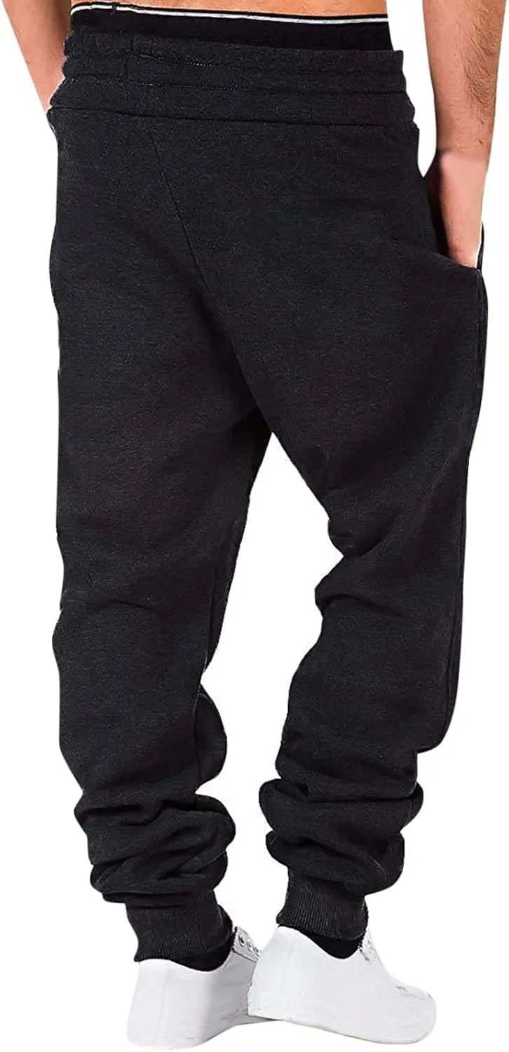 Men's Heavyweight Fleece Cargo Sweatpants Baggy Elastic Waist Drawstring Sweatpants with Pockets Joggers