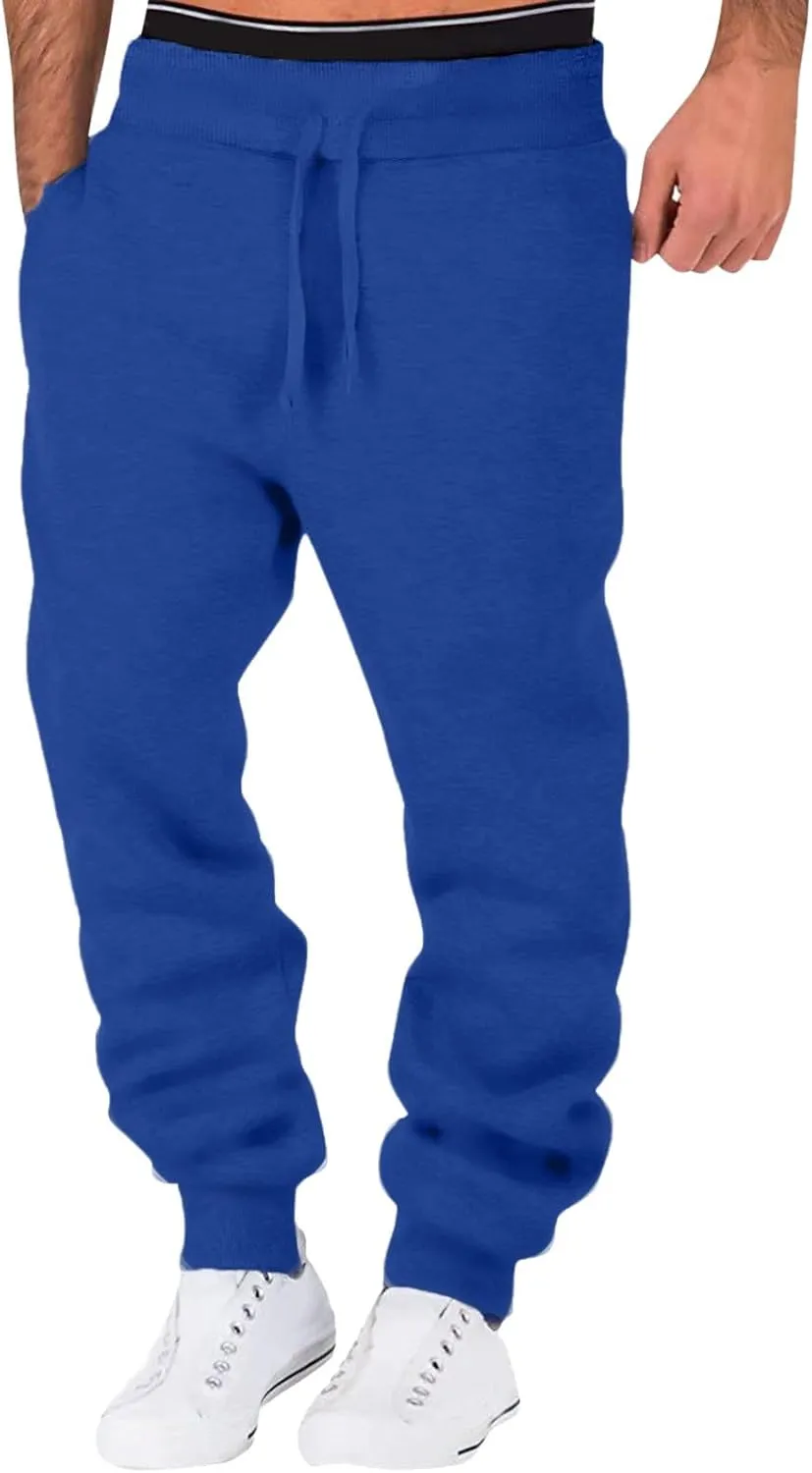 Men's Heavyweight Fleece Cargo Sweatpants Baggy Elastic Waist Drawstring Sweatpants with Pockets Joggers