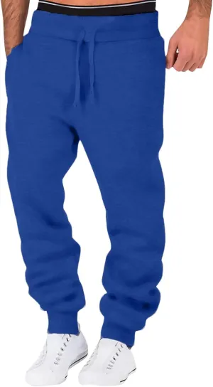 Men's Heavyweight Fleece Cargo Sweatpants Baggy Elastic Waist Drawstring Sweatpants with Pockets Joggers