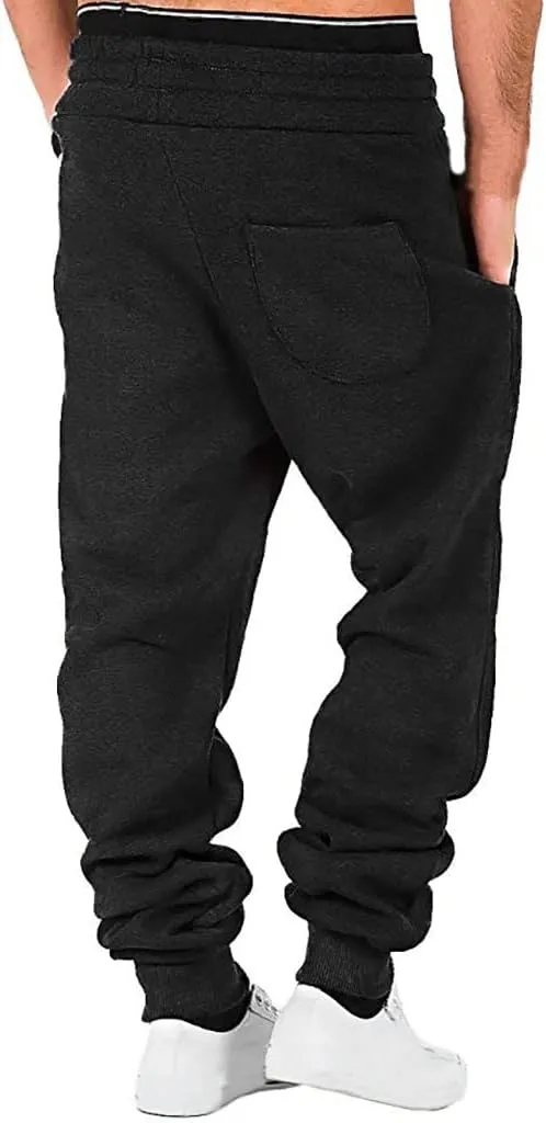 Men's Heavyweight Fleece Cargo Sweatpants Baggy Elastic Waist Drawstring Sweatpants with Pockets Joggers