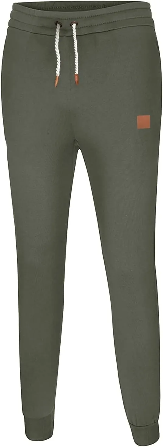 Men's Heavyweight Fleece Cargo Sweatpants Baggy Elastic Waist Drawstring Sweatpants with Pockets Joggers