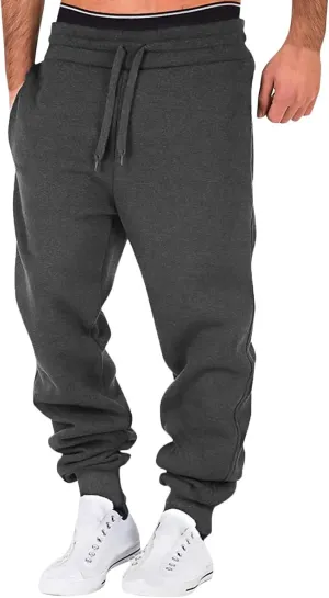 Men's Heavyweight Fleece Cargo Sweatpants Baggy Elastic Waist Drawstring Sweatpants with Pockets Joggers