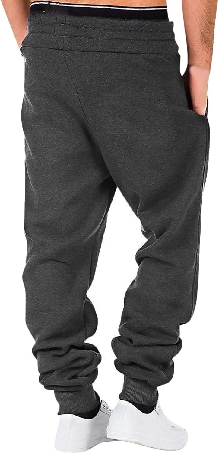 Men's Heavyweight Fleece Cargo Sweatpants Baggy Elastic Waist Drawstring Sweatpants with Pockets Joggers