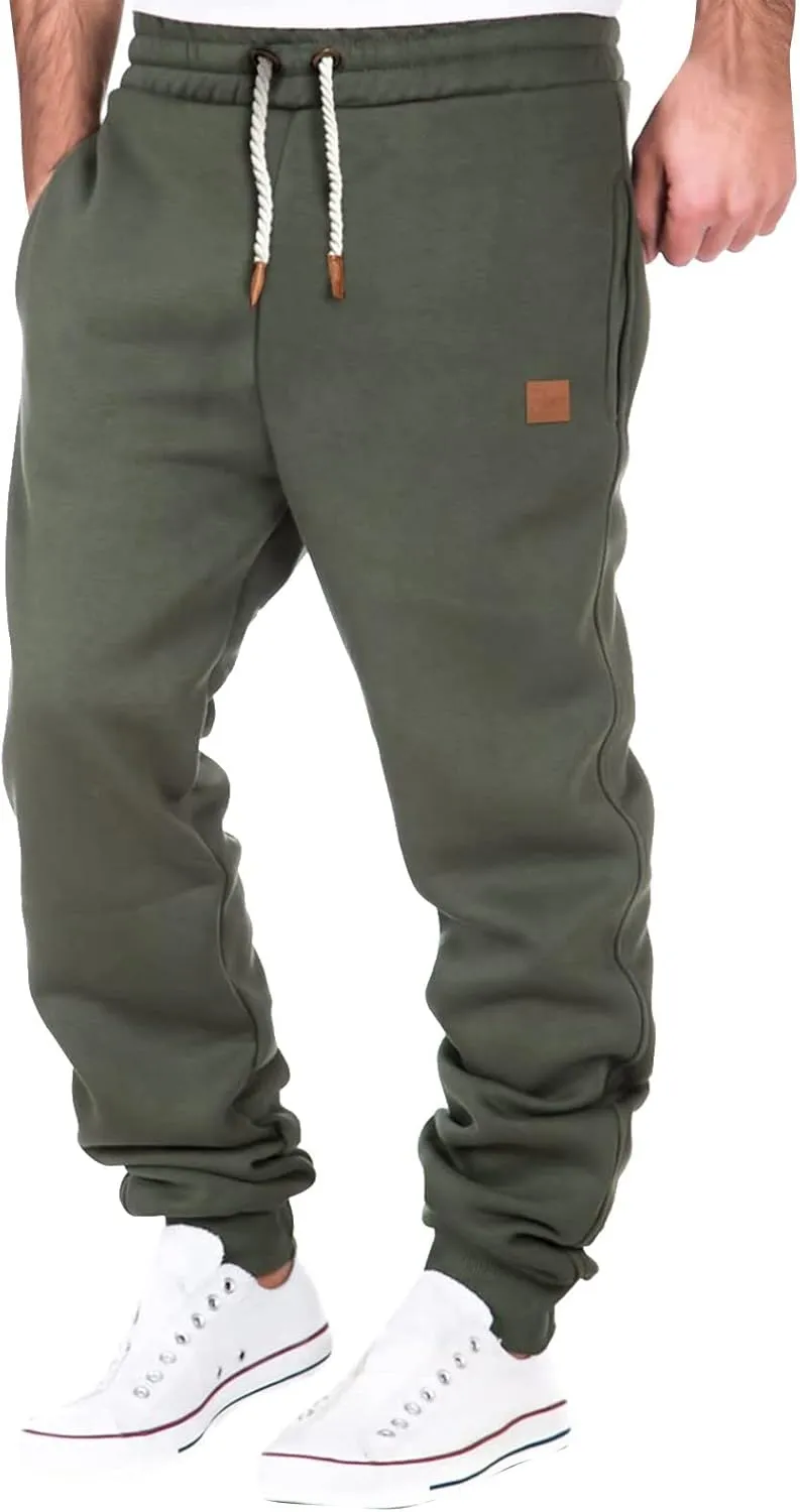 Men's Heavyweight Fleece Cargo Sweatpants Baggy Elastic Waist Drawstring Sweatpants with Pockets Joggers