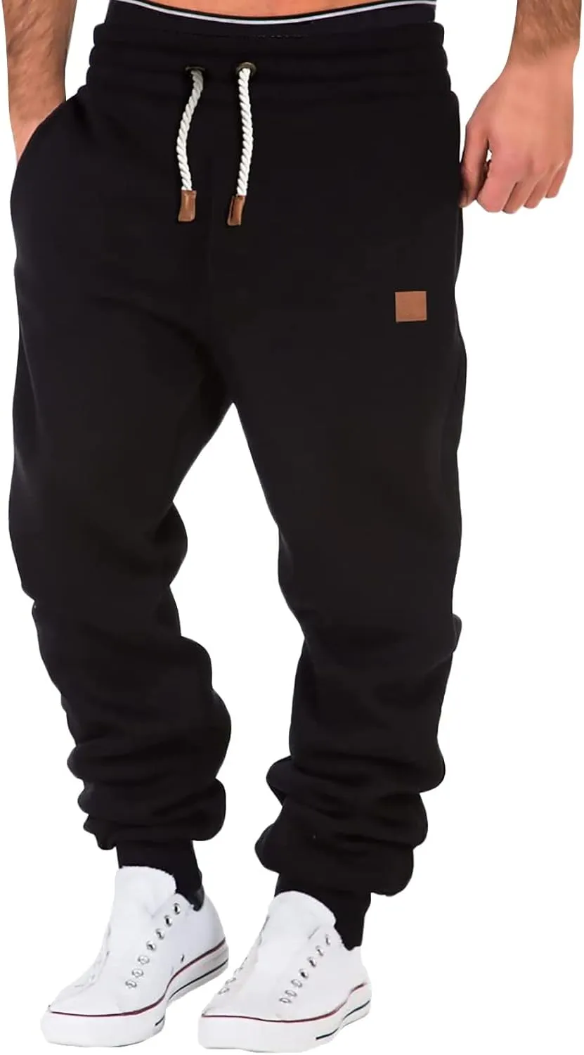 Men's Heavyweight Fleece Cargo Sweatpants Baggy Elastic Waist Drawstring Sweatpants with Pockets Joggers
