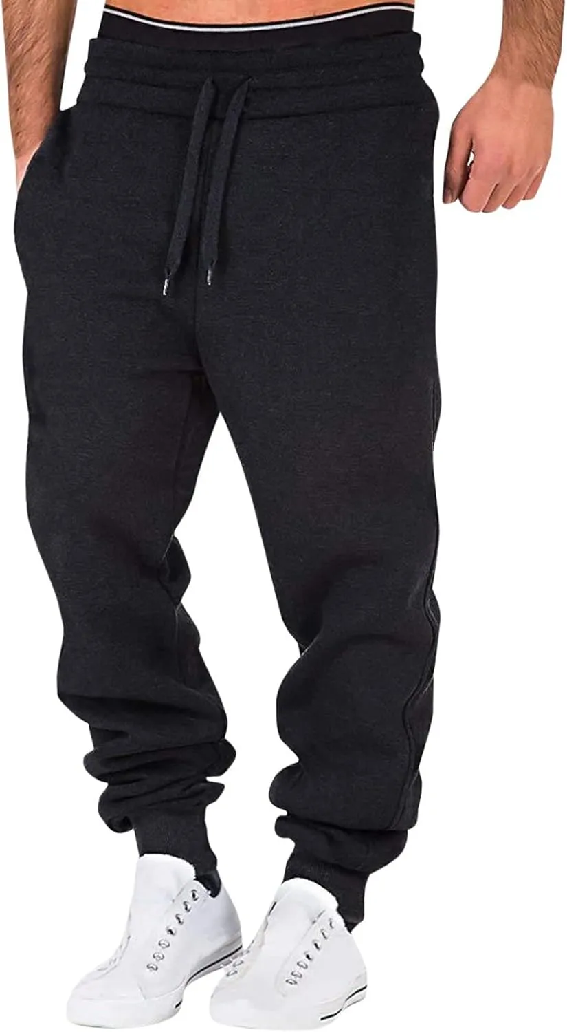 Men's Heavyweight Fleece Cargo Sweatpants Baggy Elastic Waist Drawstring Sweatpants with Pockets Joggers