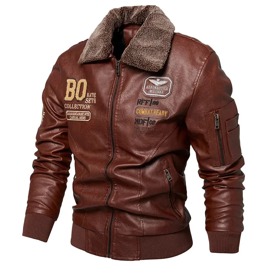 Men's High Quality Slim Leather Bomber Jacket