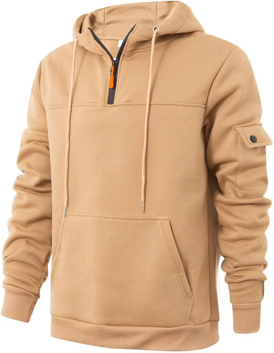 Men's Hoodies Sweatshirts Quarter-Zip Long Sleeve Jackets Solid Color Drawstring Pocket Pullovers Tops Winter Outfits