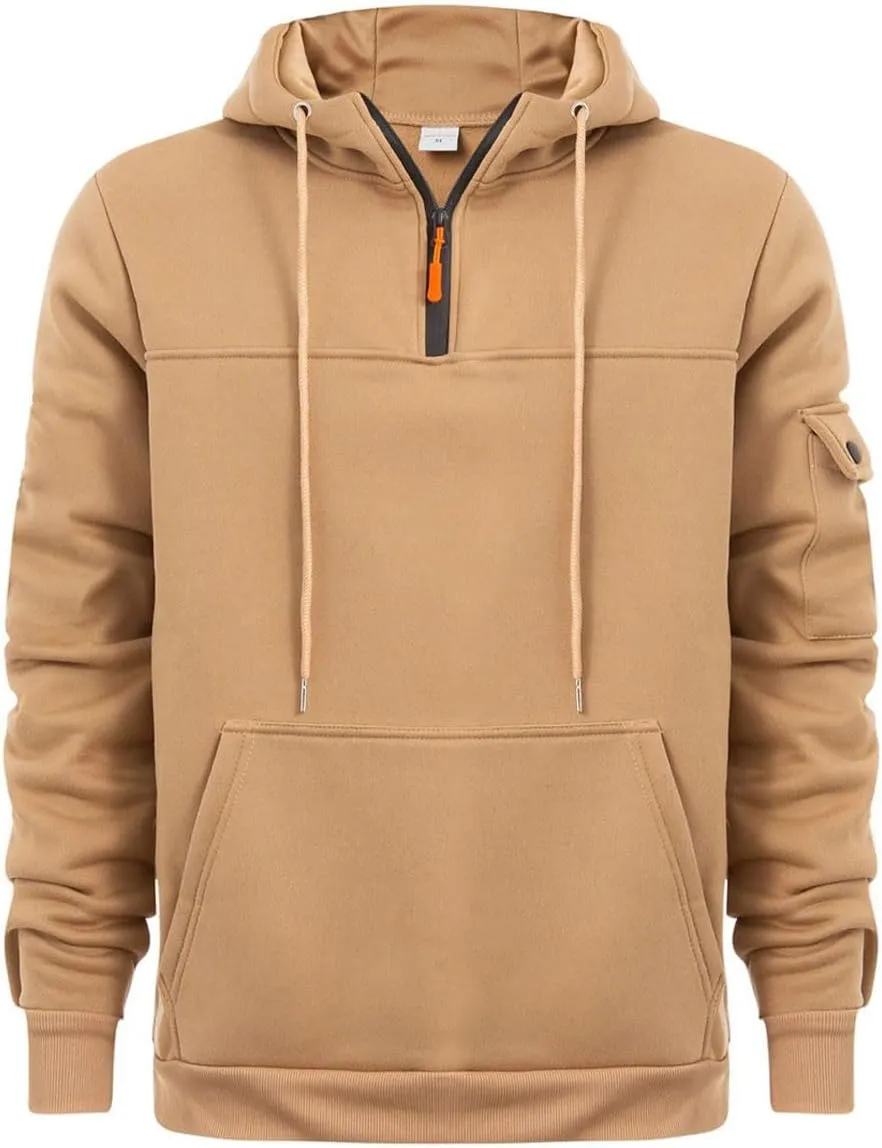 Men's Hoodies Sweatshirts Quarter-Zip Long Sleeve Jackets Solid Color Drawstring Pocket Pullovers Tops Winter Outfits