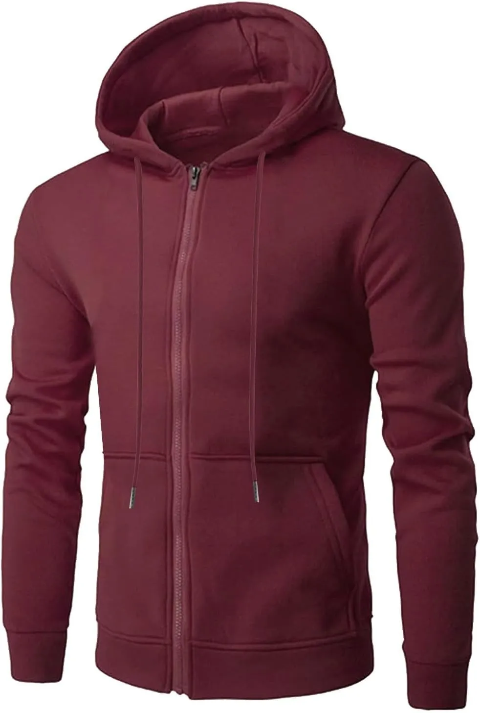 Mens Hoodies,Men's Slim Fit Long Sleeve Lightweight Zip-up Solid Hoodie with Kanga Pocket Hooded Sweatshirts Sweaters