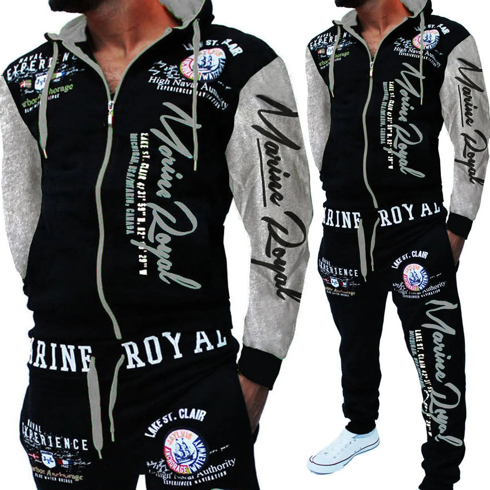 men's jacket and pants alphabet print sportswear suit