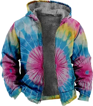 Mens Jacket Hoodies Padded Prints Zip Up Trendy Vintage Graphic Thickened Coats