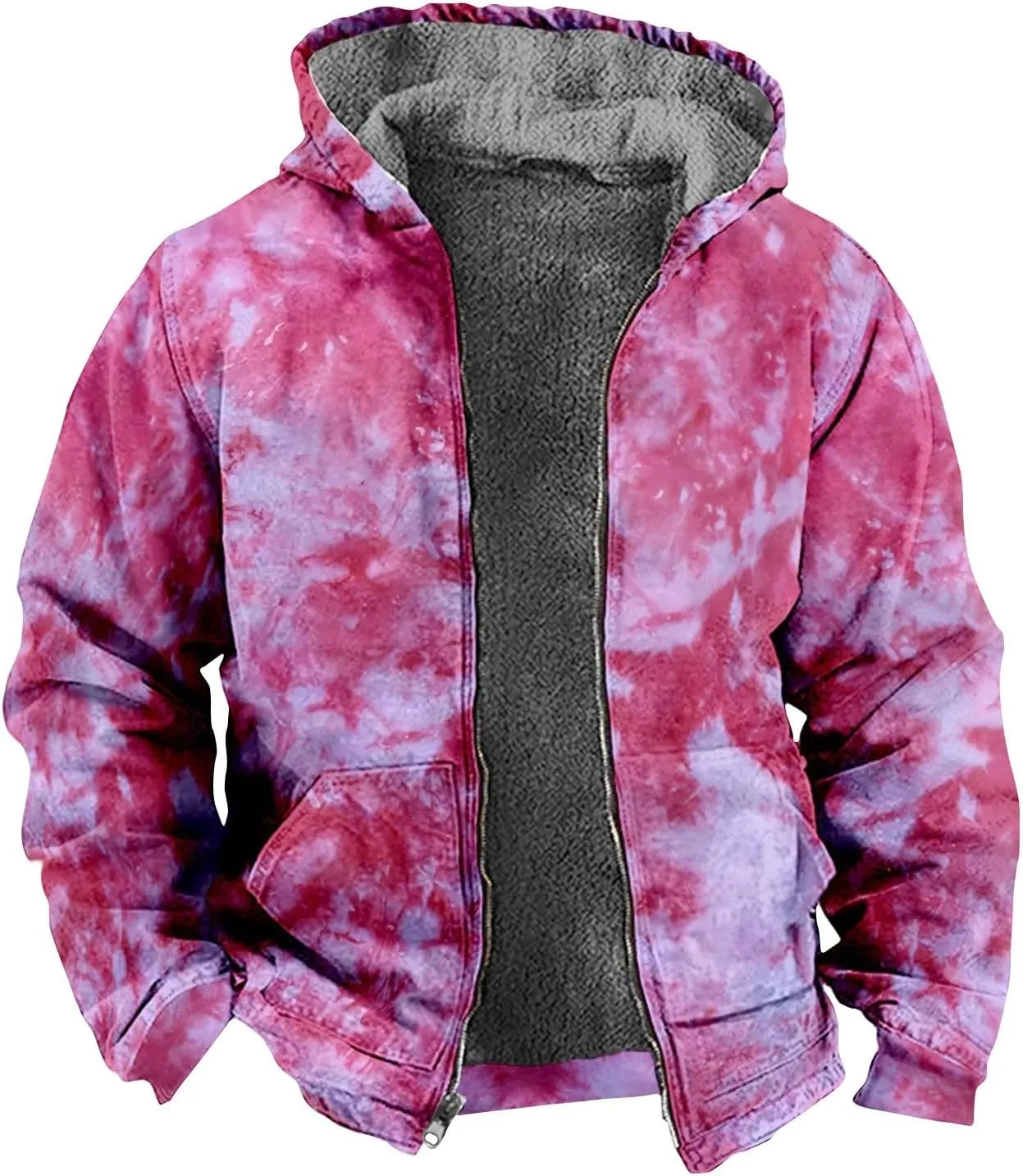 Mens Jacket Hoodies Padded Prints Zip Up Trendy Vintage Graphic Thickened Coats