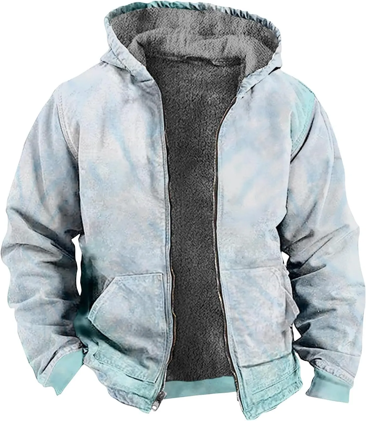 Mens Jacket Hoodies Padded Prints Zip Up Trendy Vintage Graphic Thickened Coats