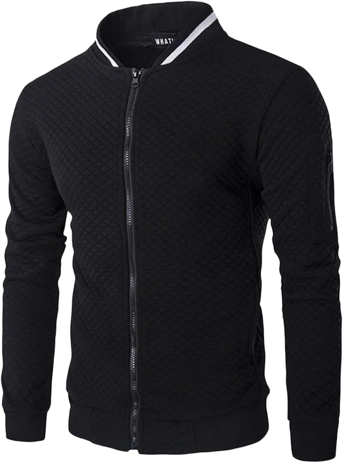 Mens Jacquard Bomber Jacket Casual Slim Fit Full Zip Windbreaker Long Sleeves Loose Fit Lightweight Bomber Jacket