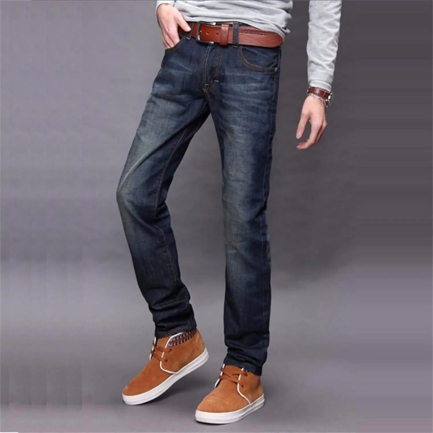 Men's Jeans Comfort Stretch Denim Straight Leg Relaxed Fit Jeans Band