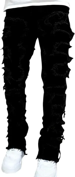 Mens Jeans Men's Y2K Ripped Distressed Destroyed Straight Fit Washed Denim Jeans