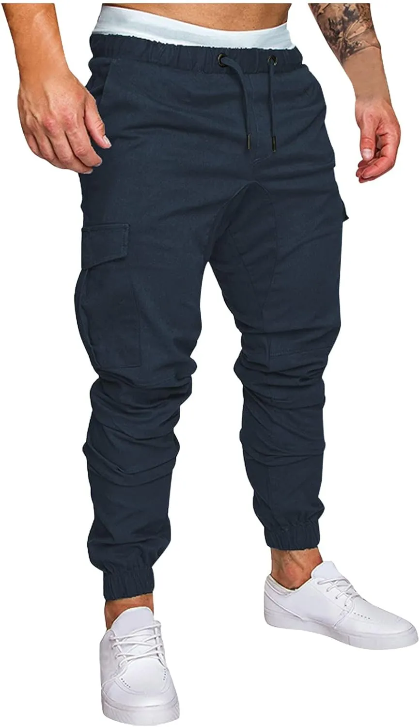 Mens Jeans Pants Relaxed Fit Cuffed Ankle Active Athletic Workout Sweatpants Tapered Sweatpants Casual Fashion Joggers