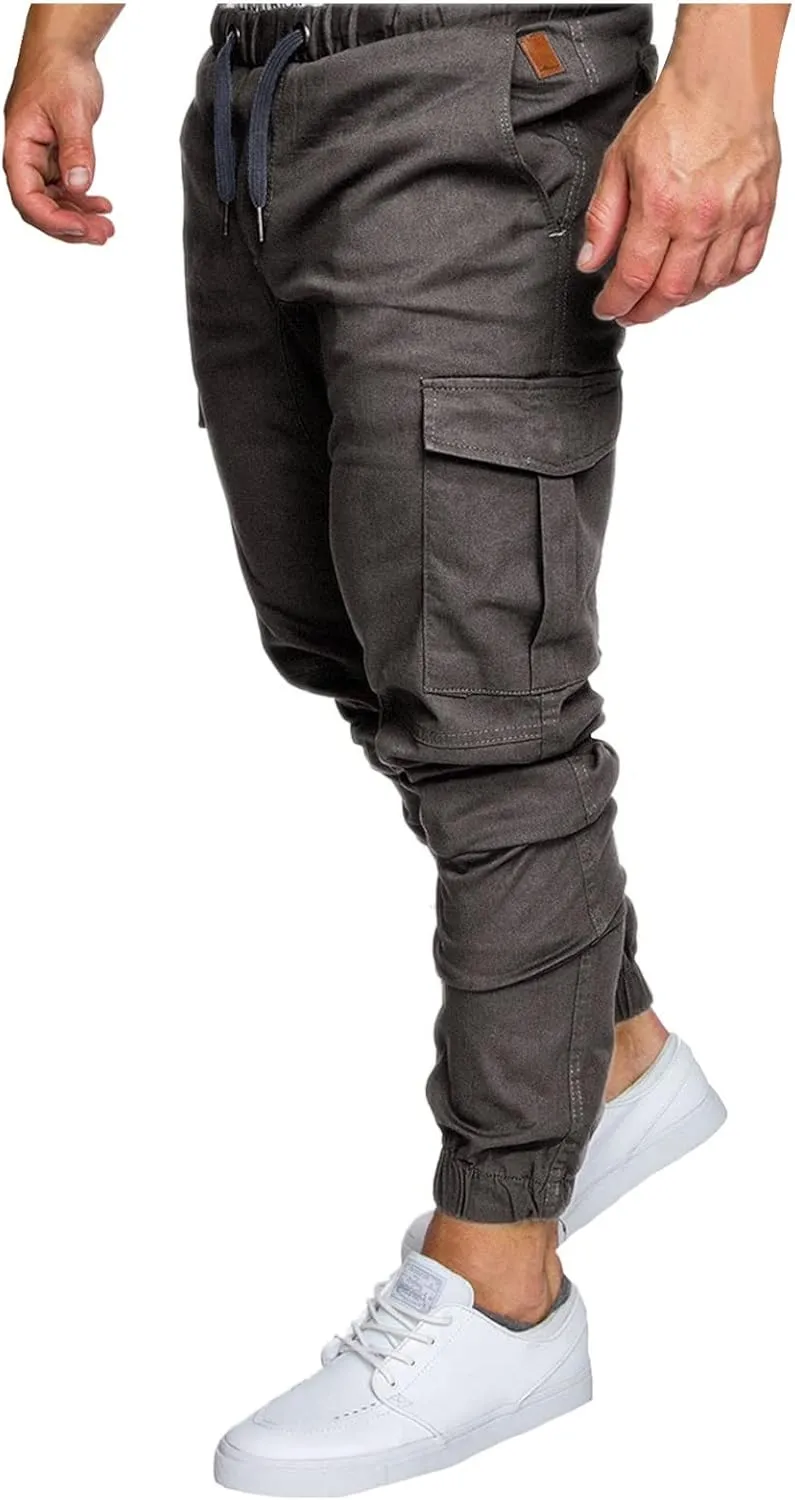 Mens Jeans Pants Relaxed Fit Cuffed Ankle Active Athletic Workout Sweatpants Tapered Sweatpants Casual Fashion Joggers