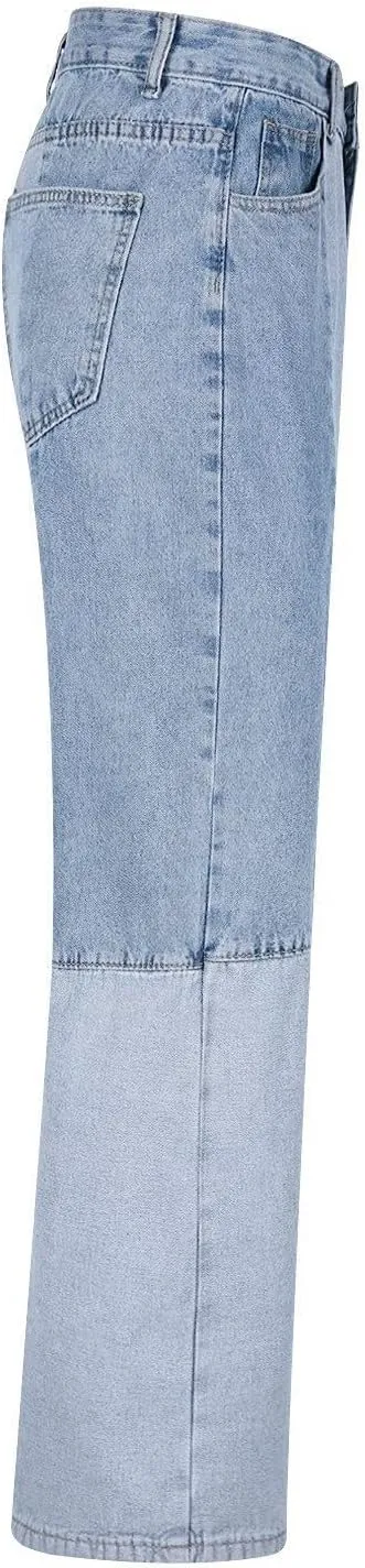 Men's Jeans Patchwork Jeans Pants Vintage Casual Relaxed Fit Jeans Trousers Denim Pants