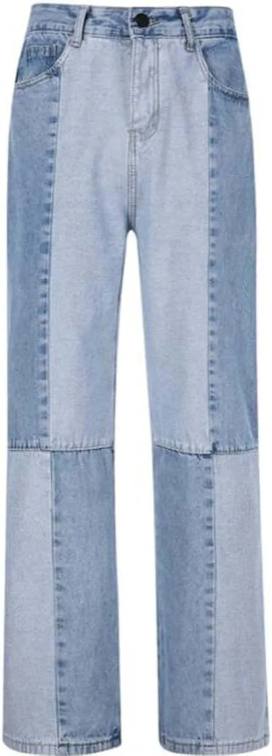 Men's Jeans Patchwork Jeans Pants Vintage Casual Relaxed Fit Jeans Trousers Denim Pants