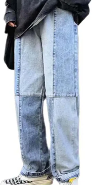 Men's Jeans Patchwork Jeans Pants Vintage Casual Relaxed Fit Jeans Trousers Denim Pants