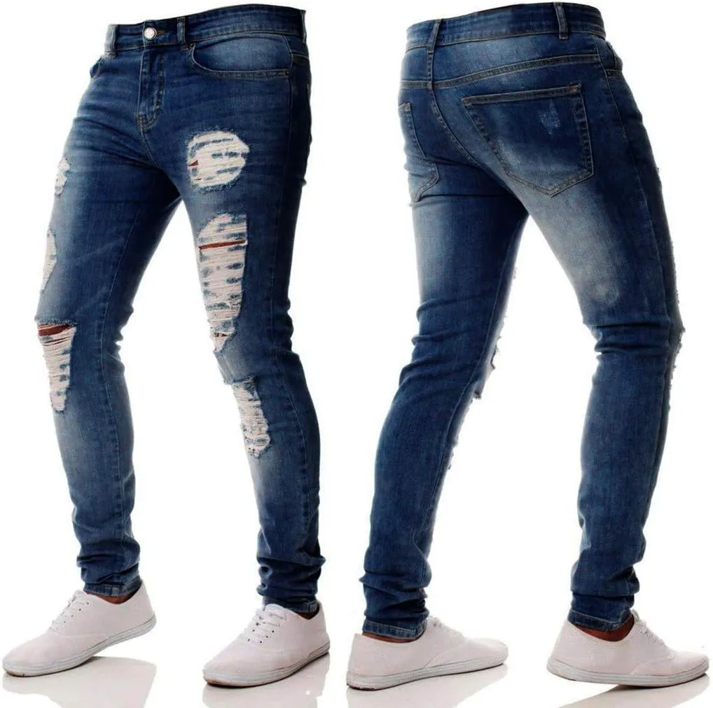 Mens Jeans Relaxed Fit Classic Denim Jeans Comfortable Flexible Pants Relaxed Wide Leg Denim Trousers Streetwear