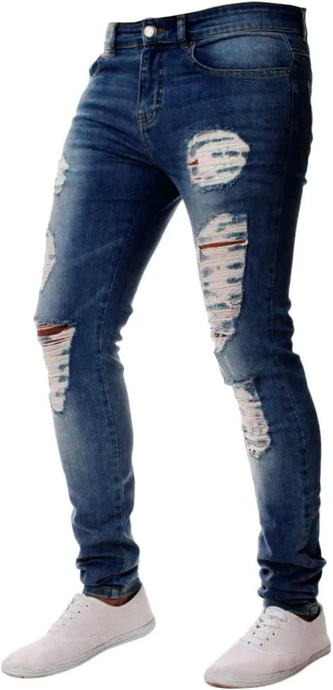 Mens Jeans Relaxed Fit Classic Denim Jeans Comfortable Flexible Pants Relaxed Wide Leg Denim Trousers Streetwear