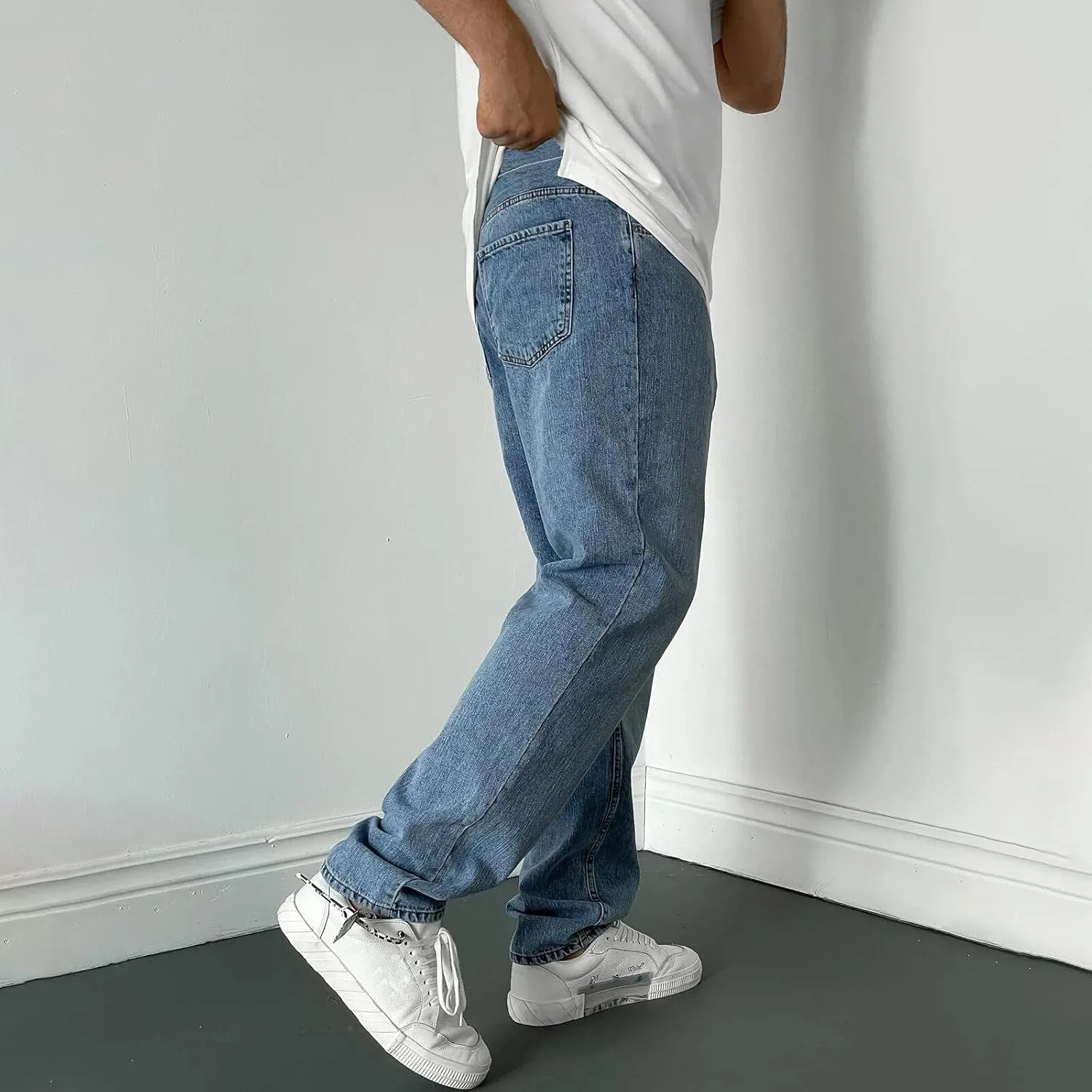 Mens Jeans Relaxed Fit, Mens Casual Pants Baggy Mens Jeans Straight Fit Loose Boot Cut for Men Jeans
