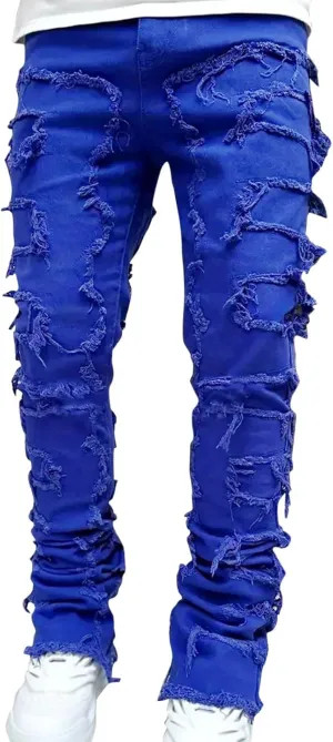 Mens Jeans Straight Fit Men's Y2K Ripped Distressed Destroyed Straight Fit Washed Denim Jeans