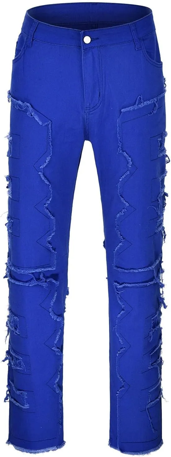 Mens Jeans Straight Fit Men's Y2K Ripped Distressed Destroyed Straight Fit Washed Denim Jeans