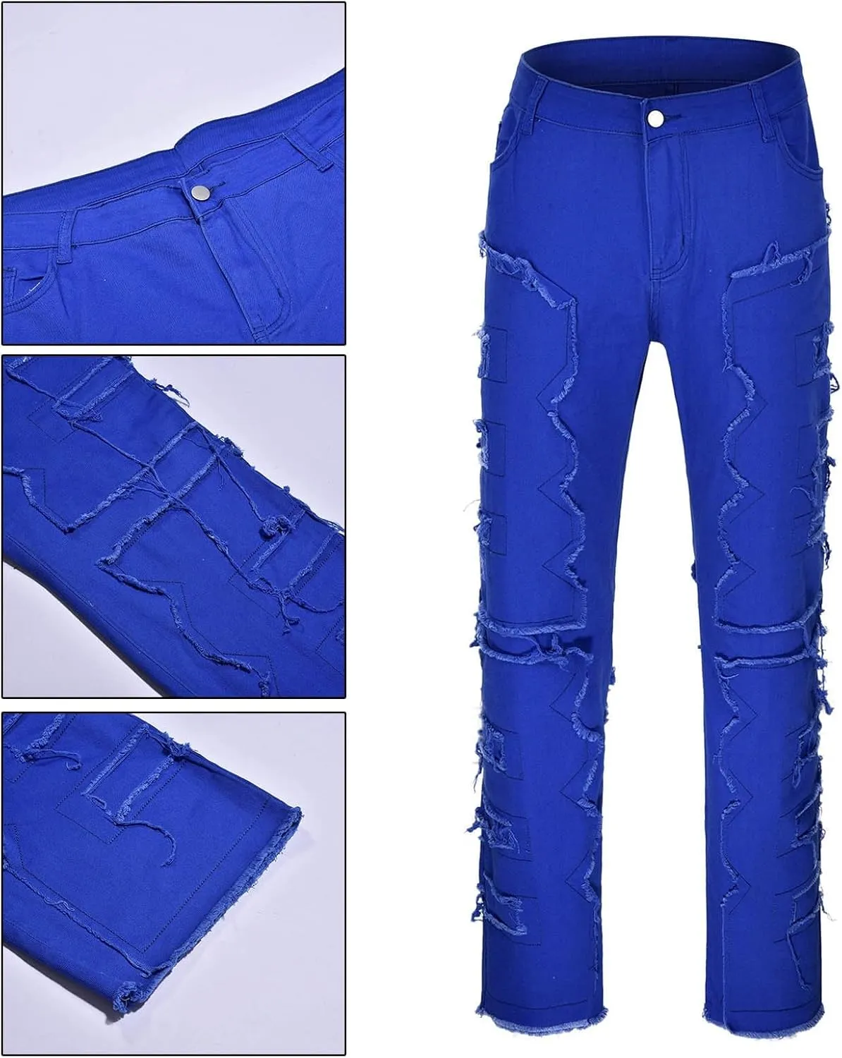 Mens Jeans Straight Fit Men's Y2K Ripped Distressed Destroyed Straight Fit Washed Denim Jeans