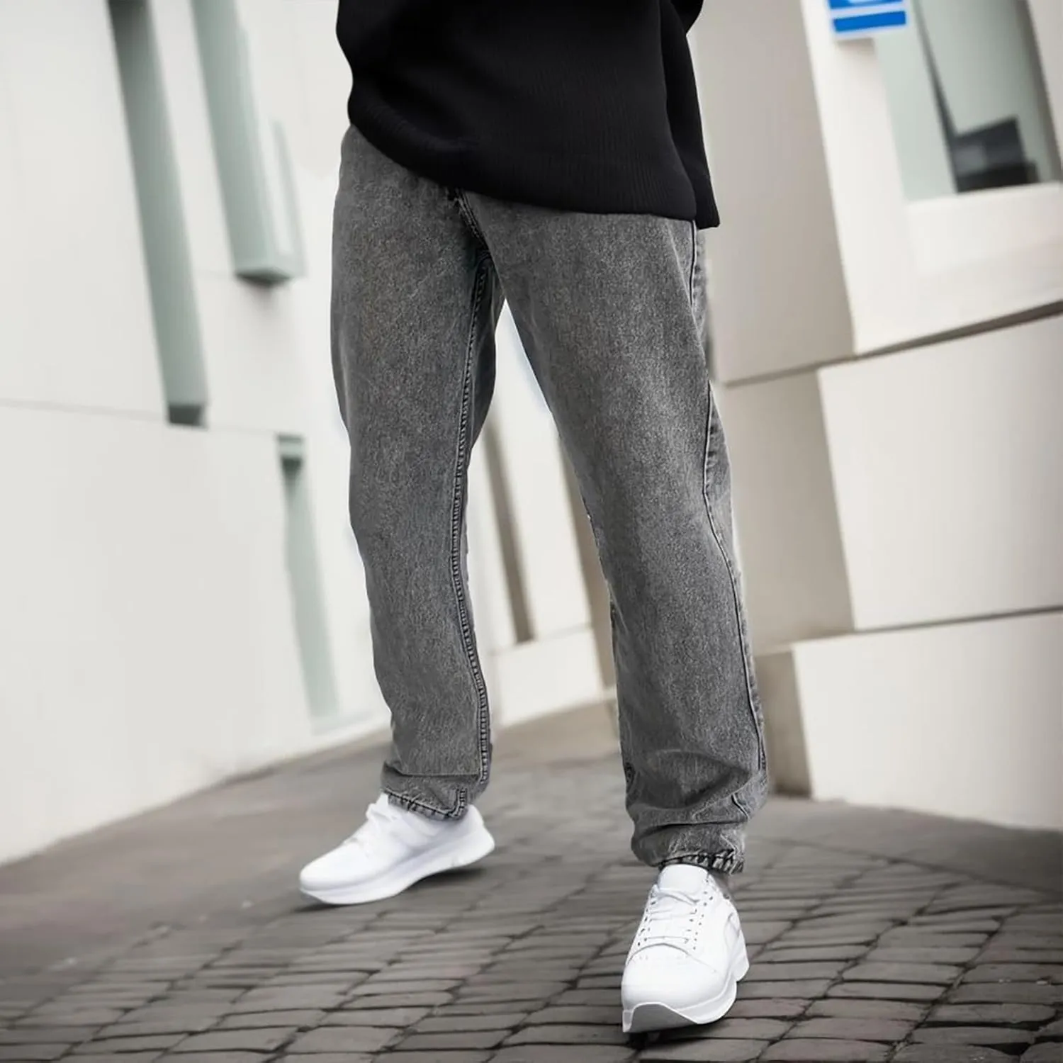Men's Jeans Straight High Stretch Jeans Vintage Straight Jeans Stretch Denim Pants Expandable Waist Straight Fit Jeans