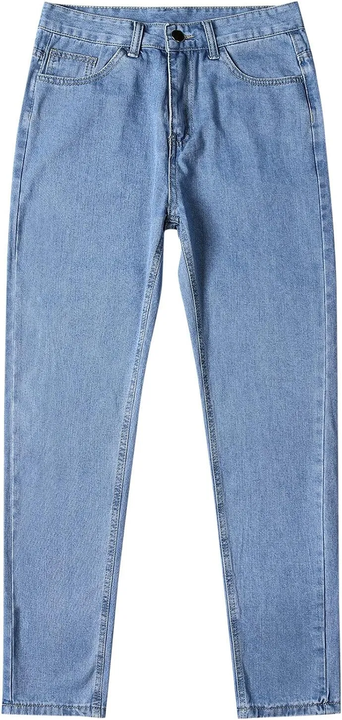 Men's Jeans Straight High Stretch Jeans Vintage Straight Jeans Stretch Denim Pants Expandable Waist Straight Fit Jeans