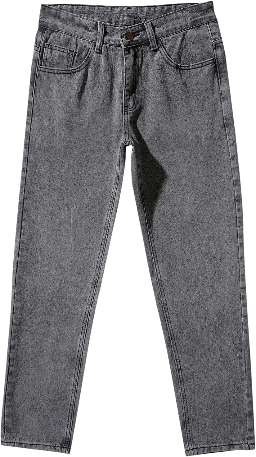 Men's Jeans Straight High Stretch Jeans Vintage Straight Jeans Stretch Denim Pants Expandable Waist Straight Fit Jeans