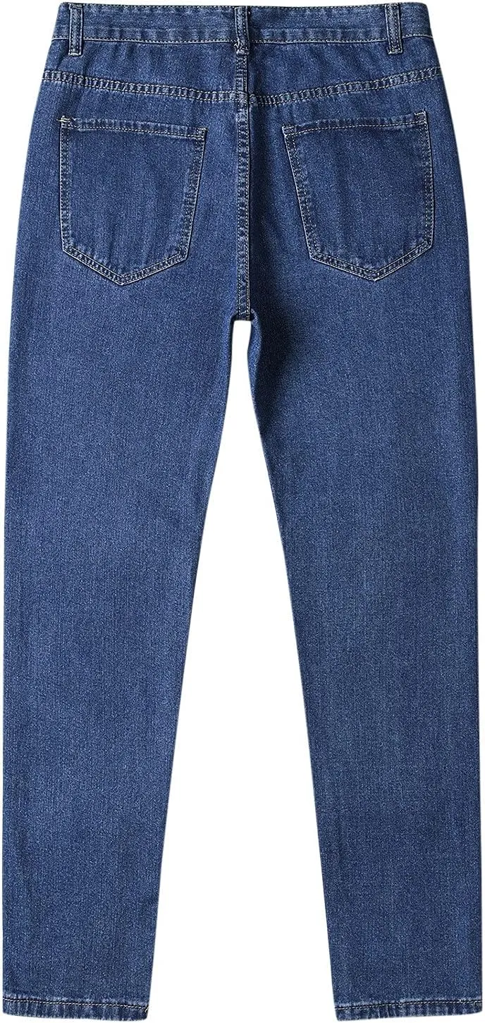 Men's Jeans Straight High Stretch Jeans Vintage Straight Jeans Stretch Denim Pants Expandable Waist Straight Fit Jeans