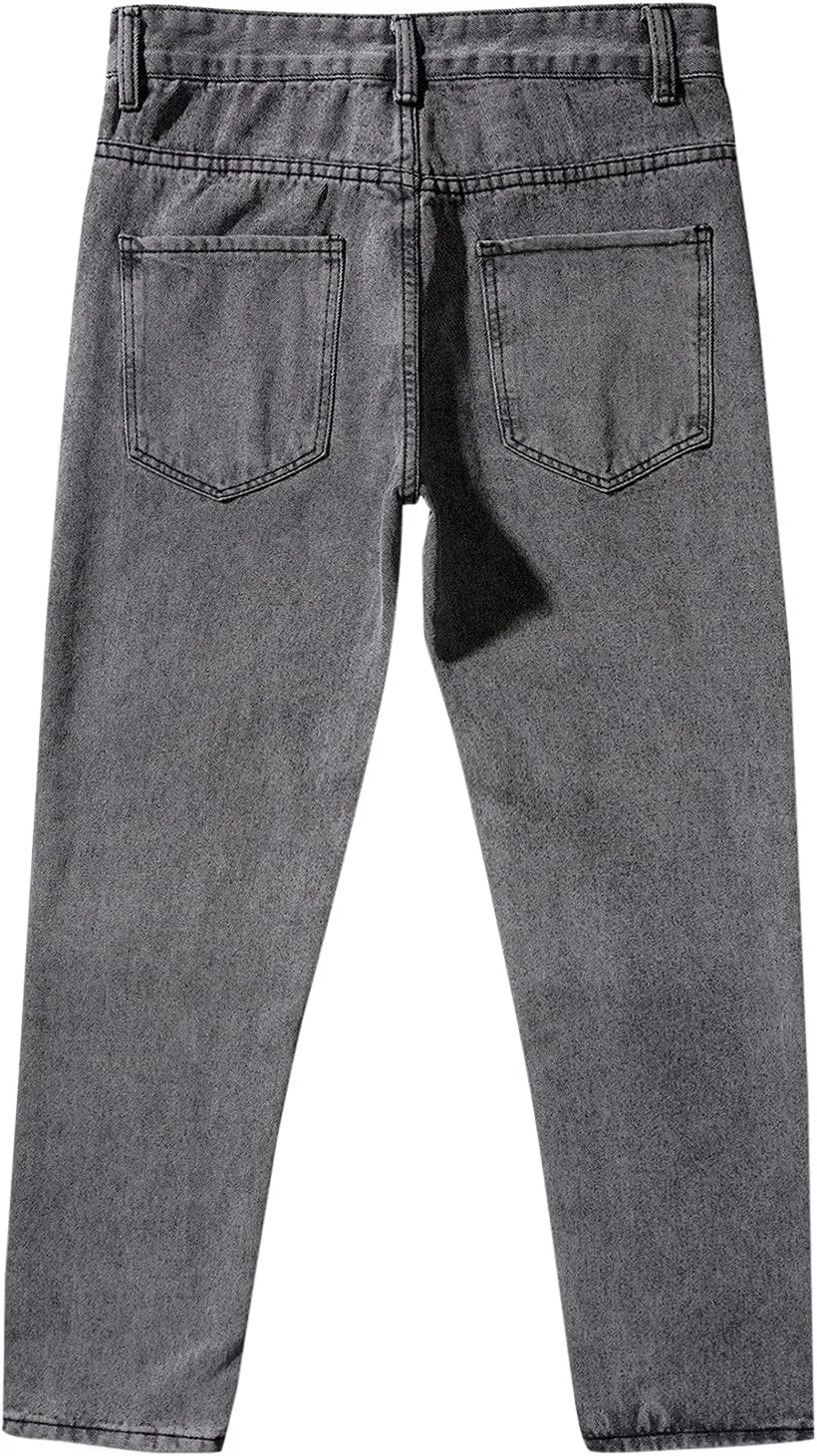 Men's Jeans Straight High Stretch Jeans Vintage Straight Jeans Stretch Denim Pants Expandable Waist Straight Fit Jeans