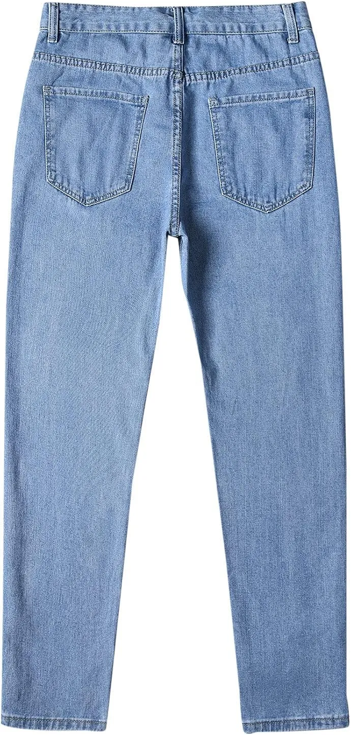 Men's Jeans Straight High Stretch Jeans Vintage Straight Jeans Stretch Denim Pants Expandable Waist Straight Fit Jeans