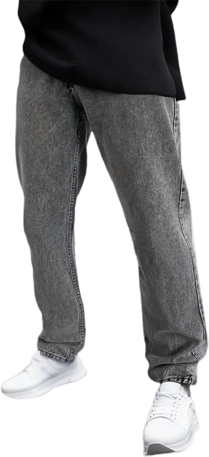 Men's Jeans Straight High Stretch Jeans Vintage Straight Jeans Stretch Denim Pants Expandable Waist Straight Fit Jeans