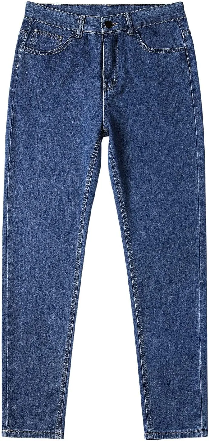 Men's Jeans Straight High Stretch Jeans Vintage Straight Jeans Stretch Denim Pants Expandable Waist Straight Fit Jeans