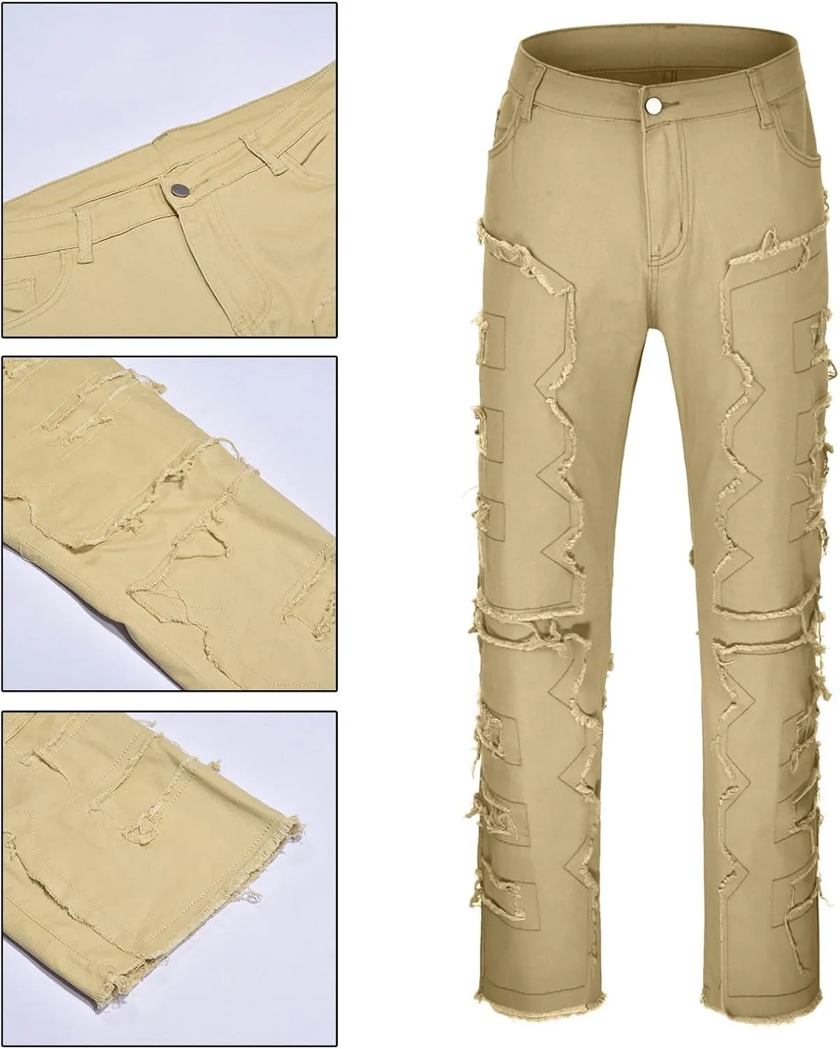 Mens Jeans Stretch Men's Y2K Ripped Distressed Destroyed Straight Fit Washed Denim Jeans
