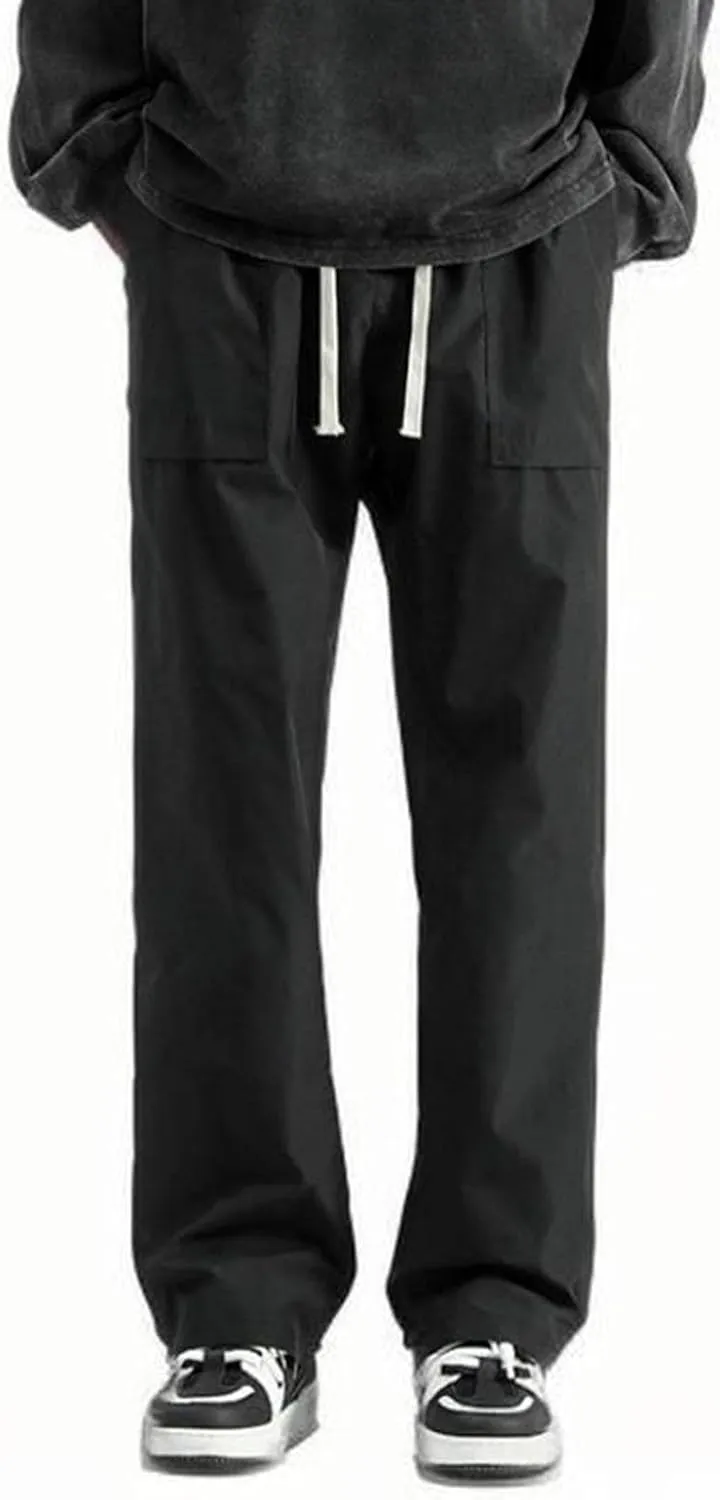 Mens Jogger Cargo Sweatpant Casual Loose Elastic Waist Drawstring Track Pants Baggy Straight Leg Trouser with Pockets