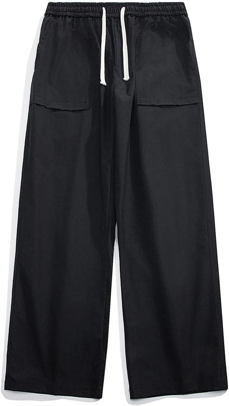 Mens Jogger Cargo Sweatpant Casual Loose Elastic Waist Drawstring Track Pants Baggy Straight Leg Trouser with Pockets