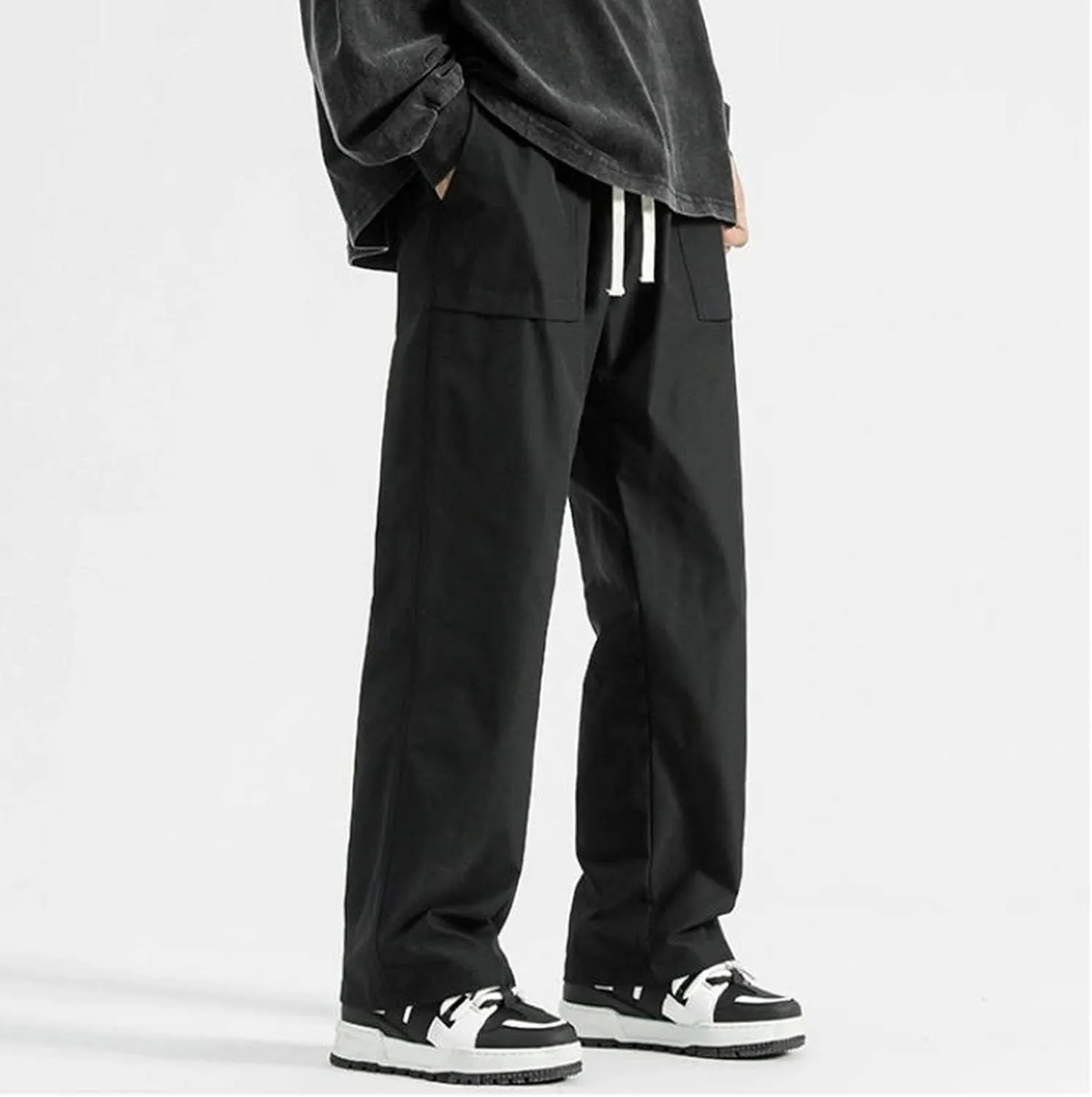 Mens Jogger Cargo Sweatpant Casual Loose Elastic Waist Drawstring Track Pants Baggy Straight Leg Trouser with Pockets