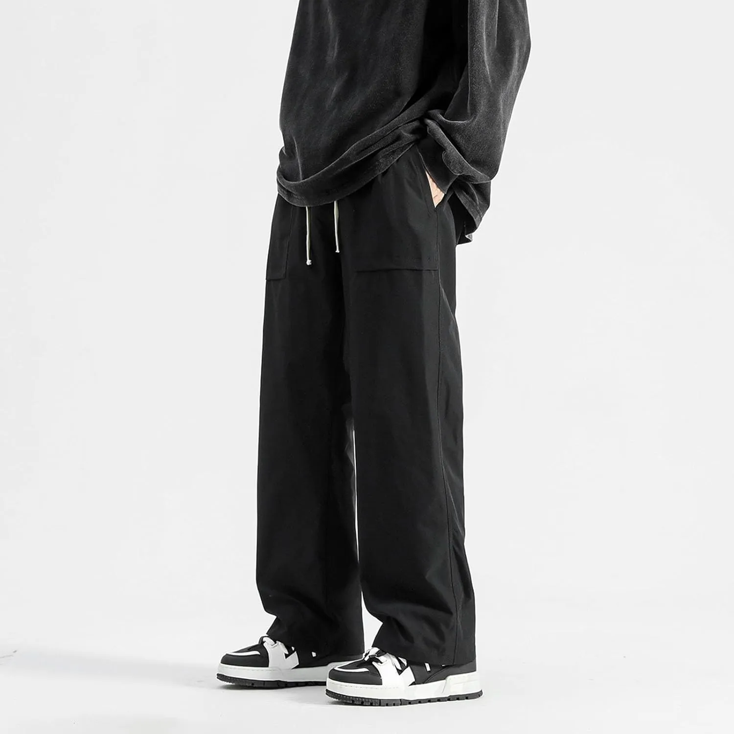 Mens Jogger Cargo Sweatpant Casual Loose Elastic Waist Drawstring Track Pants Baggy Straight Leg Trouser with Pockets