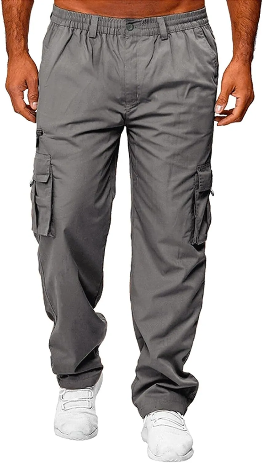 Mens Joggers Sweatpants Solid Color Pocket Trousers Loose Sports Trousers Track Training Outdoor Tactical Sweatpants